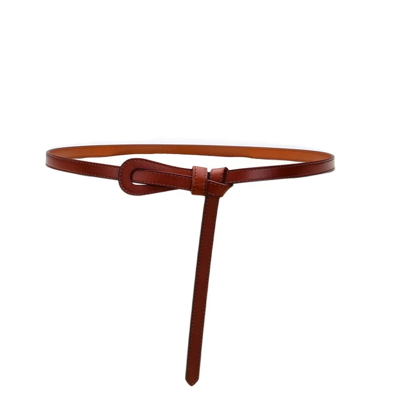 Women's Cowhide Leather Thin Waistband Non-perforated Design Decorative Belt Dress Versatile Two-layer Leather Women's Belt