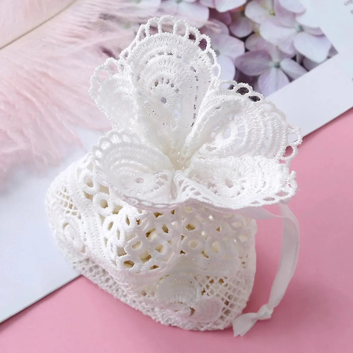 10x14cm White Small Hole Lace Bag Ornaments Storage Bag Jewelry Boxes and Packaging Organizer Milk Silk Creative Drawstring Bag