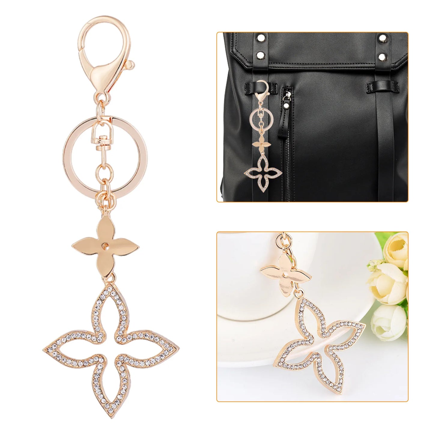 Love Clover Creative Gift Key Chain Alloy Rhinestone Key Chain Bag Pendant Women Handbag Charm Car Accessories Small Gift