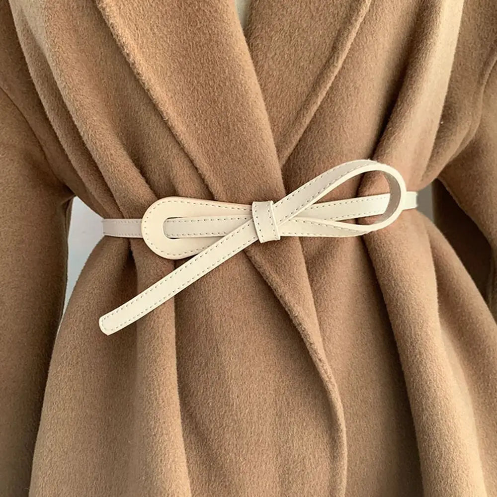 Thin Knot Belts For Women Soft Pu Leather Belt Straps Wild Long Dress Coat Accessories Lady Waistband