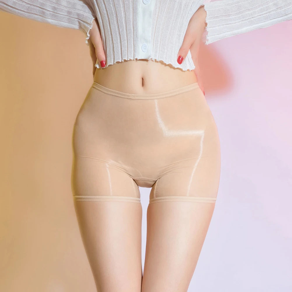 Stretch Oil Shiny Glossy Panties Boxer Shorts Women's Skirt Safety Briefs Slim Sexy Lingerie Summer See Through Underwear