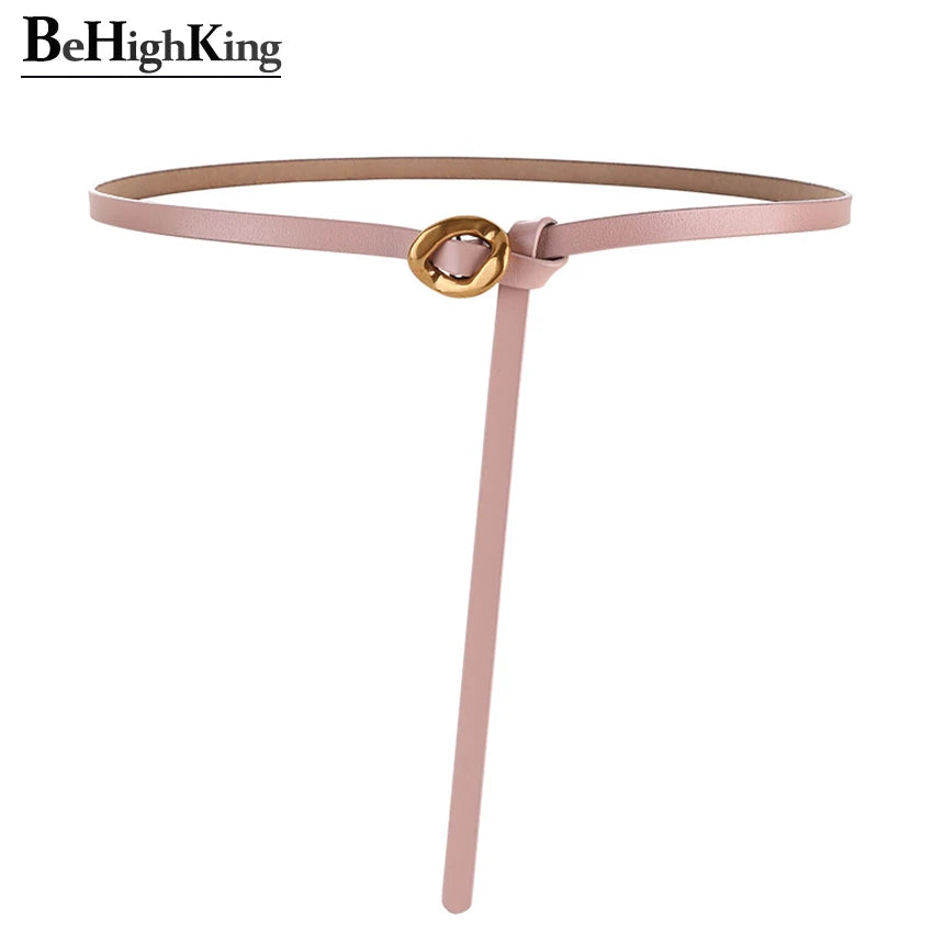 Luxury New Design Gold Buckle Cow Skin Belts Women Fashion Genuine Leather Waistband for Dresses or Overcoat Girdle Width 1.0 cm
