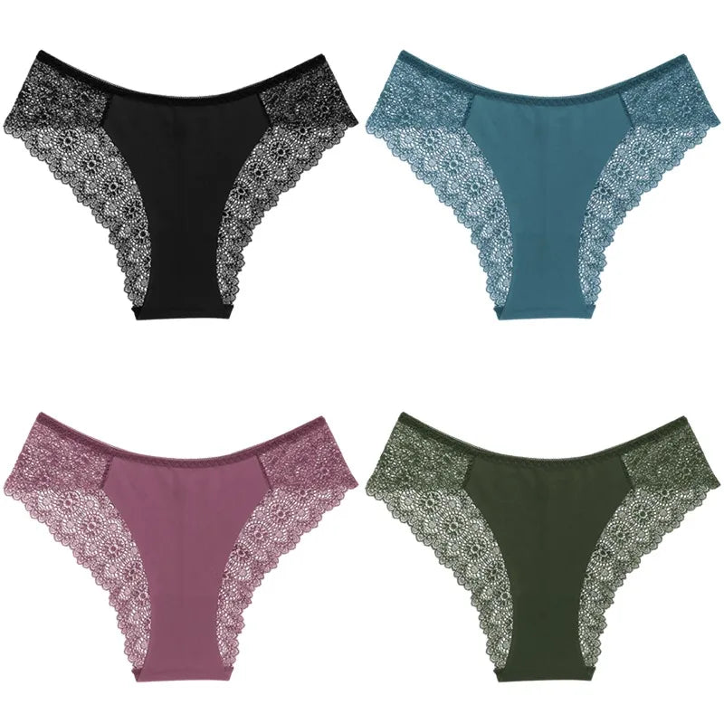 TrowBridge 4PCS/Set Women's Panties Fashion Elegant Lace Underwear Sexy Lingerie Female Breathable Briefs Comfortable Underpants