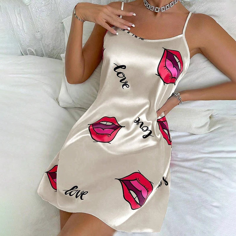 Women's Sexy Lingerie Babydoll Nightdress Sleepwear Underwear Dress Pajamas Print Sleeveless Nightwear Nighties Pijama Chemise