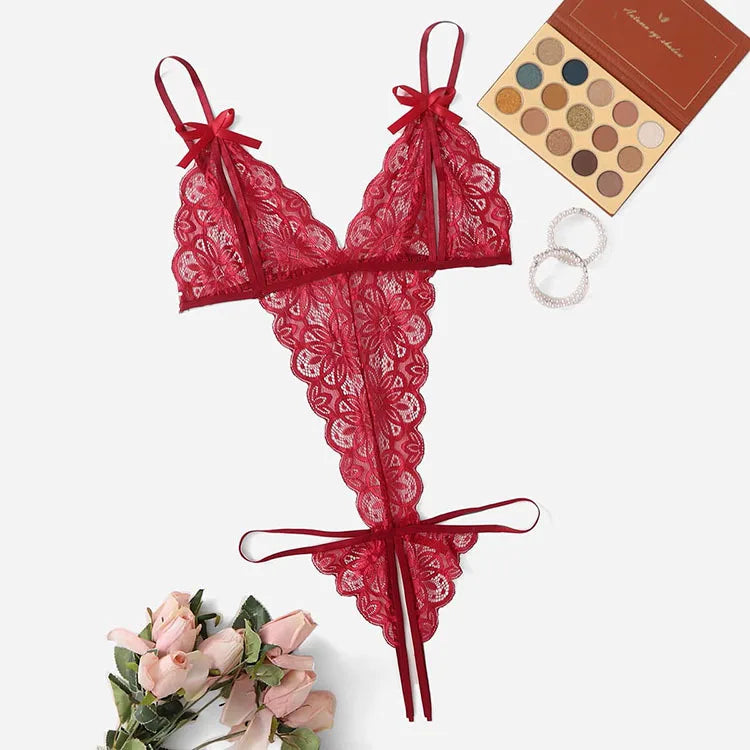 Camisole Bra High Waisted Panties With Belt Summer Hot Lace 2 Piece Set Embroidered Deep V Bras Thin Breathable Sexy Lingerie