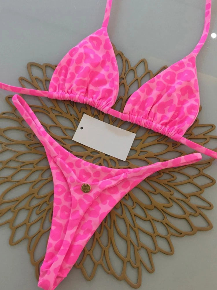OIINAA Bikini Set Women Swimsuit Two-Piece Chic Cheetah Print Female Sexy Swimwear Lace Up Bathing Summer 2025 Fashion Beachwear