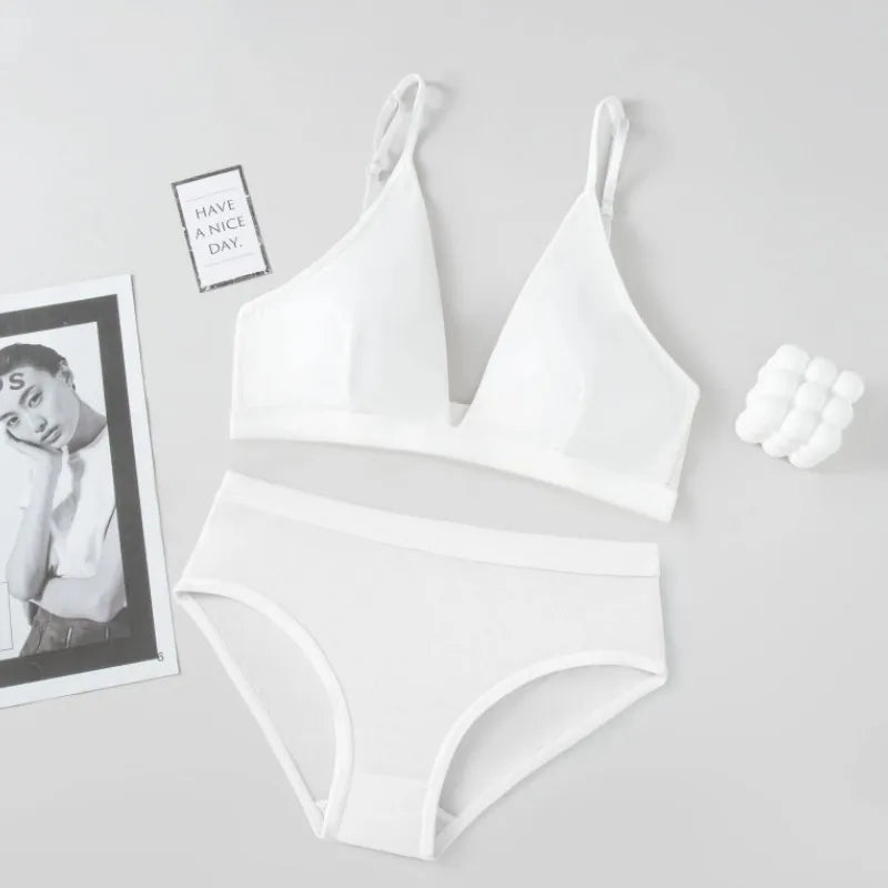 Women Seamless Bras Set Low Rise Panties Nonwire Bra Comfort Bralette Sexy Lingerie Female Push Up Bra Ice Silk Underwear Set