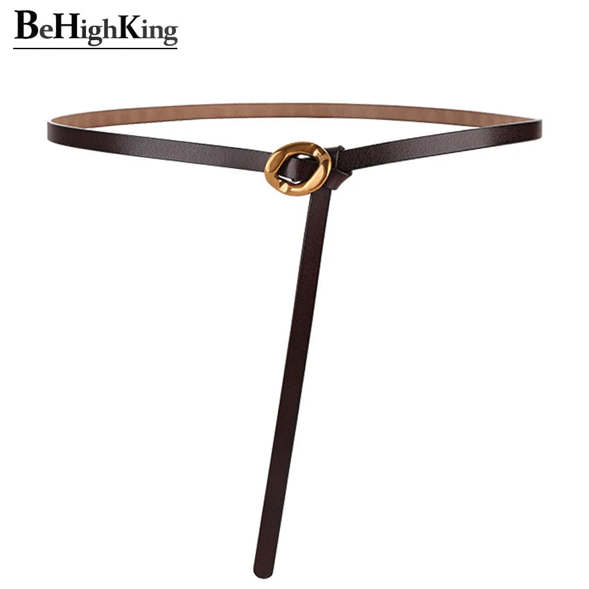 Luxury New Design Gold Buckle Cow Skin Belts Women Fashion Genuine Leather Waistband for Dresses or Overcoat Girdle Width 1.0 cm