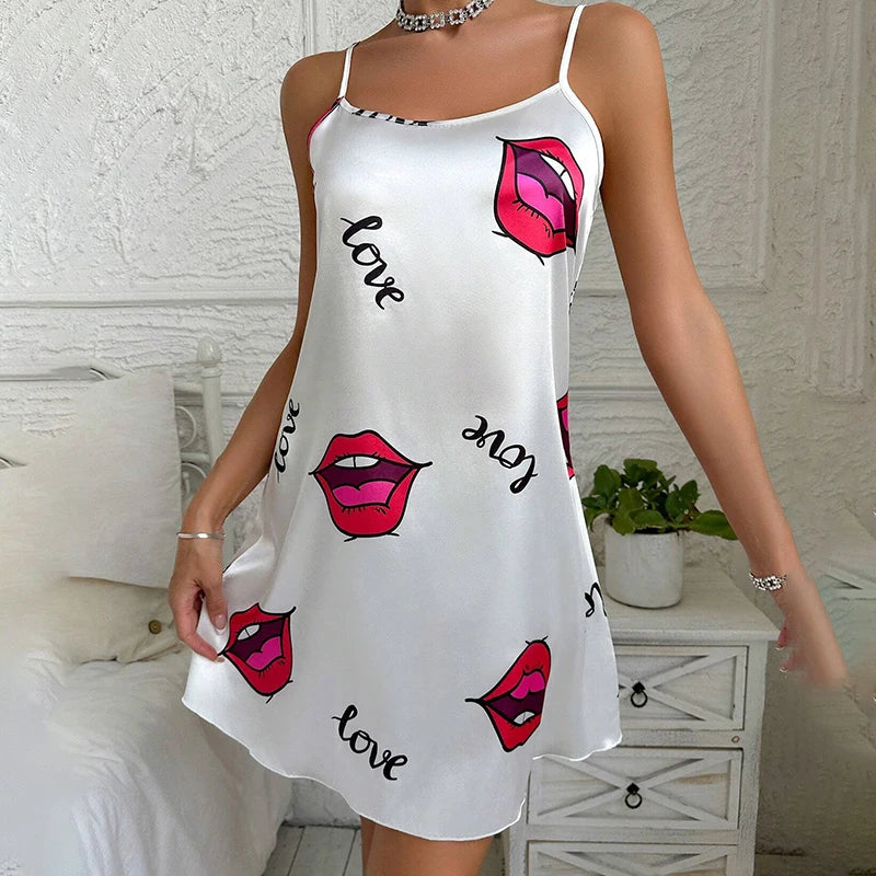 Women's Sexy Lingerie Babydoll Nightdress Sleepwear Underwear Dress Pajamas Print Sleeveless Nightwear Nighties Pijama Chemise