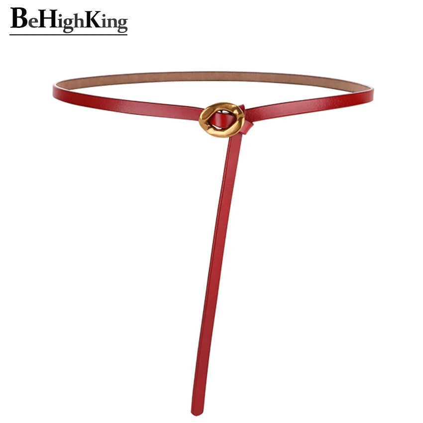 Luxury New Design Gold Buckle Cow Skin Belts Women Fashion Genuine Leather Waistband for Dresses or Overcoat Girdle Width 1.0 cm